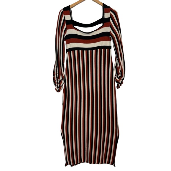 Anthropologie Striped Sweater Midi Dress Size M Long Sleeve Casual Open Back - Picture 6 of 13